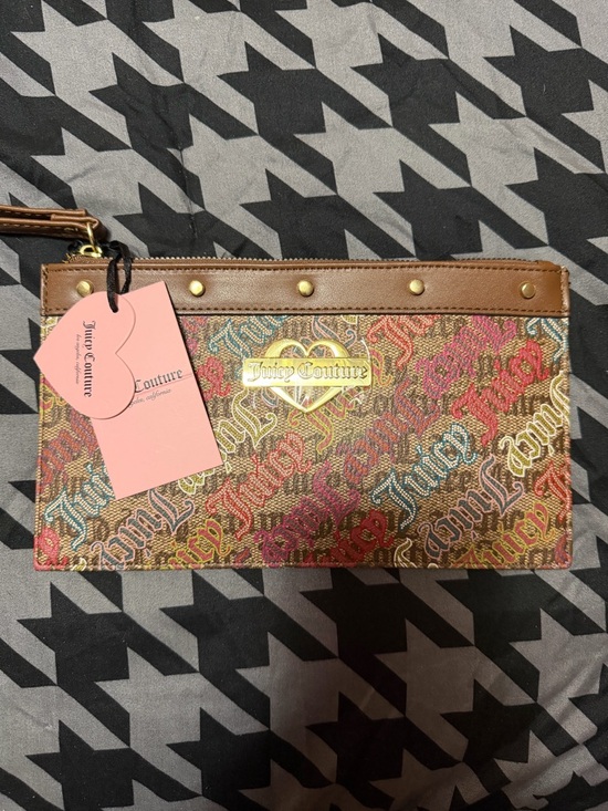Juicy Couture Handbags - Juicy Couture Brown Multicolor Logo Wristlet with Gold Hardware